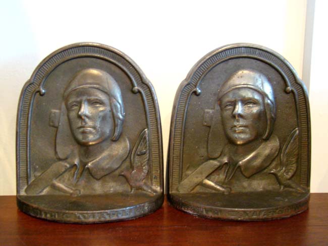 A nice pair of Charles Lindbergh "The Aviator" antique Bookends circa 1929